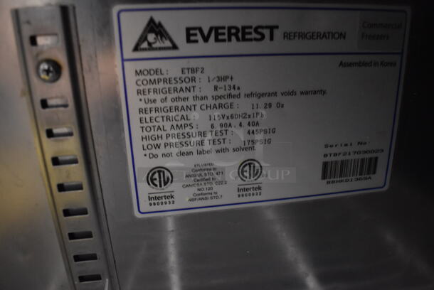 Everest ETBF2 Commercial Stainless Steel Undercounter 2 Door Freezer With Polycoated Shelves On Commercial Casters. 115V, 1 Phase. Tested and Working! - Image 6 of 6