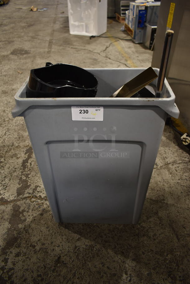 Gray Poly Slim Jim Trash Can w/ Contents. - Image 1 of 3