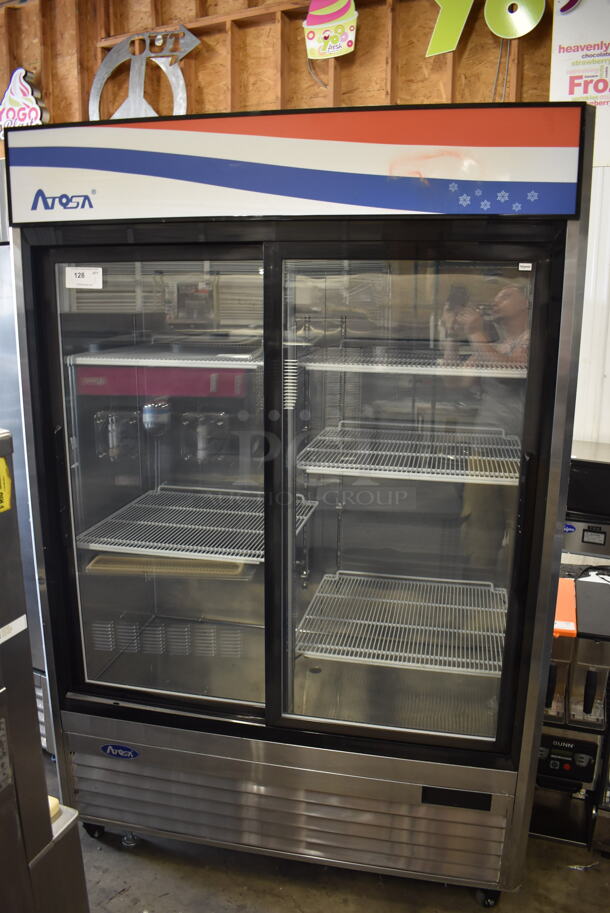 2021 Atosa MCF8709GR Commercial Stainless Steel 2-Door Merchandiser Cooler With Polycoated Shelves. 115V, 1 Phase. Tested and Working!