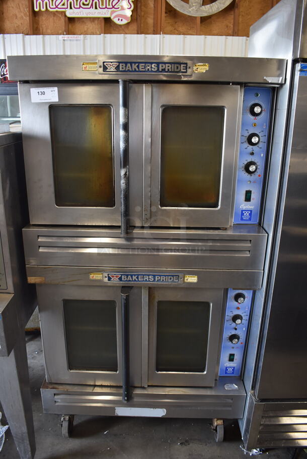 2 Baker's Pride Commercial Stainless Steel Natural Gas Powered Double Stack Convection Oven With Steel Racks On Commercial Casters. 2 Times Your Bid! 