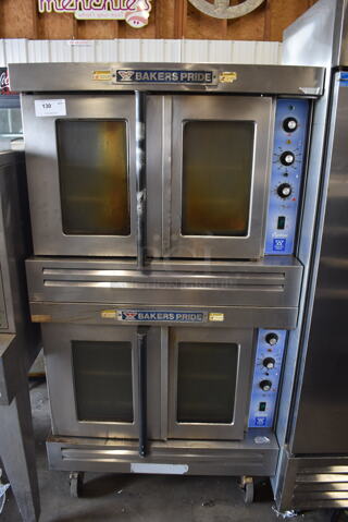 2 Baker's Pride Commercial Stainless Steel Natural Gas Powered Double Stack Convection Oven With Steel Racks On Commercial Casters. 2 Times Your Bid! 