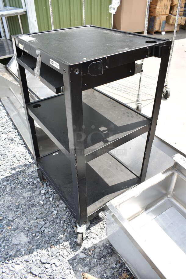 Uline Black Metal 3 Tier AV Cart on Commercial Casters.  - Image 3 of 5