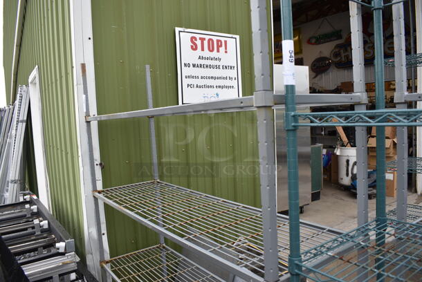 Gray Finish 4 Tier Shelving Unit. BUYER MUST DISMANTLE. PCI CANNOT DISMANTLE FOR SHIPPING. PLEASE CONSIDER FREIGHT CHARGES. 60x18x73 - Image 3 of 3