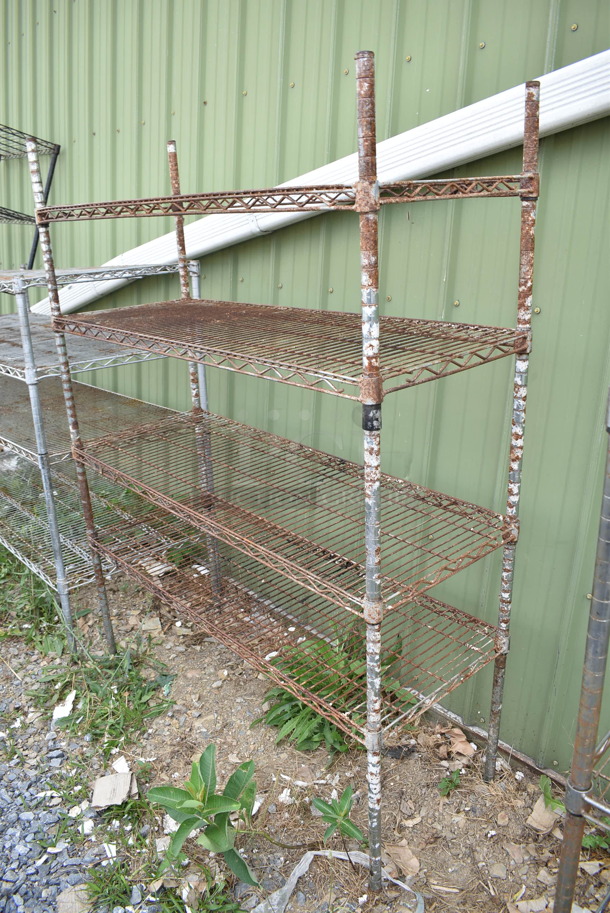 4 Wire Shelving Units; Three Chrome Finish 4 Tier and One Black Finish 5 Tier. 14x18x71, 48x18x72, 60x24x49, 36x18x72. 4 Times Your Bid! BUYER MUST DISMANTLE. PCI CANNOT DISMANTLE FOR SHIPPING. PLEASE CONSIDER FREIGHT CHARGES. - Image 3 of 5