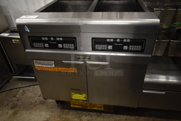 2014 Frymaster FMPH355SC Stainless Steel Commercial Floor Style 3 Bay Deep Fat Fryer w/ Fry Basket Hanging Station and 14 Metal Fry Baskets on Commercial Casters. 80,000 BTU. Unit Was Working When Removed. - Image 6 of 12
