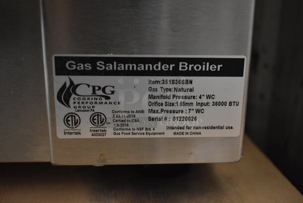 BRAND NEW SCRATCH AND DENT! Cooking Performance Group CPG 351S36SBN Stainless Steel Commercial Natural Gas Powered Salamander Broiler Cheese Melter. 36,000 BTU.  - Image 5 of 7