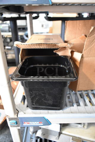 Box of 6 BRAND NEW Black Poly 1/6 Size Drop In Bins. 1/6x6