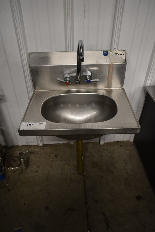 Stainless Steel Commercial Single Bay Wall Mount Sink w/ Faucet and Handles. - Image 1 of 3