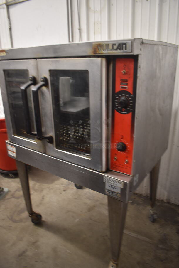 Vulcan VC4GD-11D150K Commercial Stainless Steel Single Deck Natural Gas Convection Oven On Galvanized Legs With Commercial Casters.  - Image 3 of 6