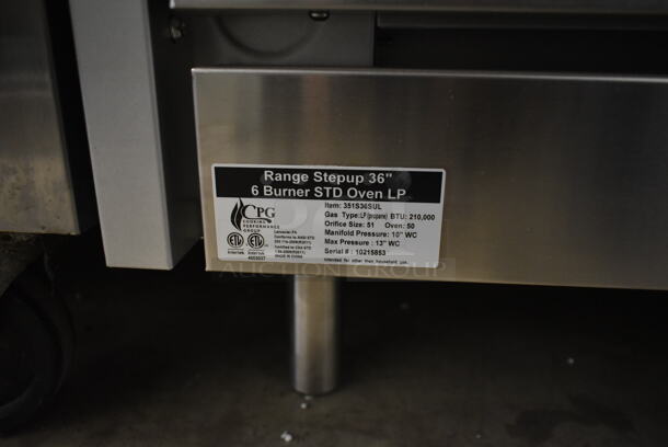 BRAND NEW SCRATCH AND DENT! Cooking Performance Group CPG 351S36SUL Stainless Steel Commercial Propane Gas Powered 2 Tier 6 Burner Range w/ Oven, Back Splash and Over Shelf. 210,000 BTU. Tested and Working! - Image 5 of 7