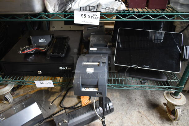 ALL ONE MONEY! Tier Lot of Various Items Including 2 Toast POS Monitor, 2 Epson Receipt Printers and Metal Cash Drawer - Image 1 of 6