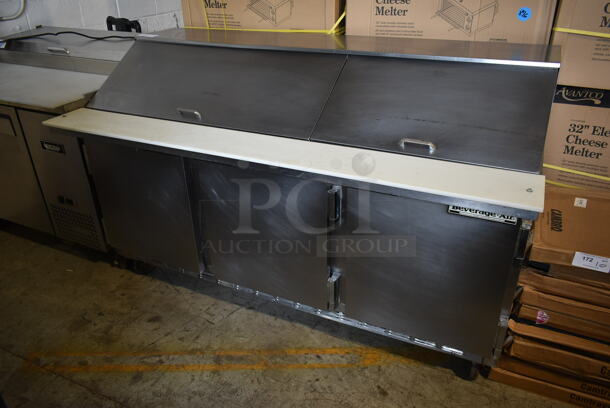 Beverage Air SP72-30M Stainless Steel Commercial Sandwich Salad Prep Table Bain Marie Mega Top on Commercial Casters. 115 Volts, 1 Phase. Tested and Working! - Image 1 of 9