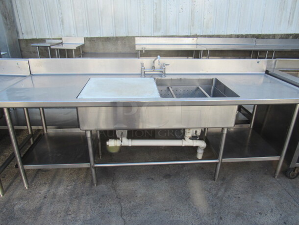 One Stainless Steel 2 Compartment Sink With With R/L Drain Tables, 1 Sink Cover. 96X33X40.5