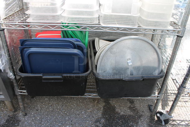 Chrome Finish 3 Tier Wire Shelving Unit w/ Contents Including Poly Bins. BUYER MUST DISMANTLE. PCI CANNOT DISMANTLE FOR SHIPPING. PLEASE CONSIDER FREIGHT CHARGES. - Image 2 of 5