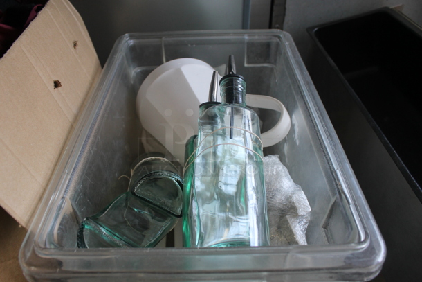ALL ONE MONEY! Tier Lot Including Topping Rail, Plastic Bin w/ Dispensers, Linens and Libbey Glass Box - Image 2 of 4