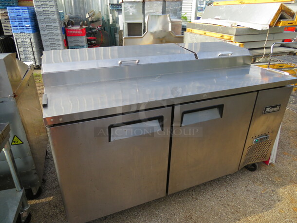 One WORKING Stainless Steel Migali 2 Door Refrigerated Prep Table With 2 Racks On Casters. 115 Volt. Model# CPP67. 67X33X44 - Image 2 of 3