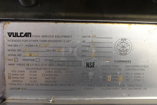 Vulcan 260L Natural Gas 6 Burner Range and 24" Griddle Combo w/ 2 Ovens, Gas Hose and Salamander Shelf - Image 9 of 12