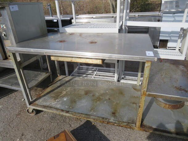 One Stainless Steel Work Table With Under Shelf, On Casters. 94X31X36 - Image 2 of 2