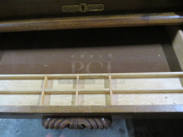 One Beautiful Solid Oak Roll Top Desk With 9 Drawers. 36X61X51. Small Crack. See Pics. - Image 2 of 5