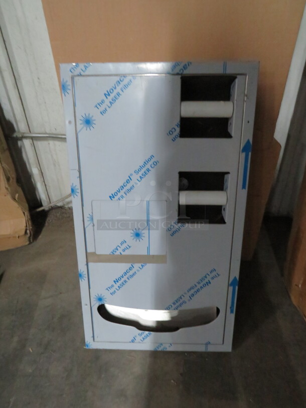 One NEW Bobrick Stainless Steel Dual Sided Trash/Seat Protector/And Dual Toilet Paper Dispenser. 17X4.5X31