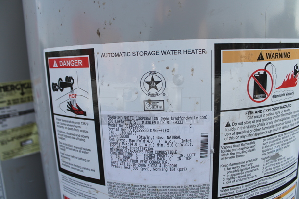 Bradley White DS140S6FBN Metal Commercial Natural Gas Powered Water Heater. - Image 3 of 6