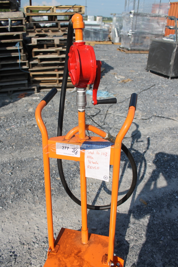 LIKE NEW!  Fryclone Orange Metal Portable 50 Pound Capacity Oil Filtration System on Commercial Casters.  - Image 4 of 6