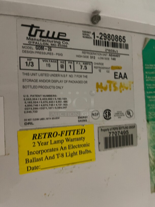 Working! True Commercial One Glass Door Refrigerator Cooler Great for Drinks Display NSF 115 Volt Tested and Working! - Image 4 of 7