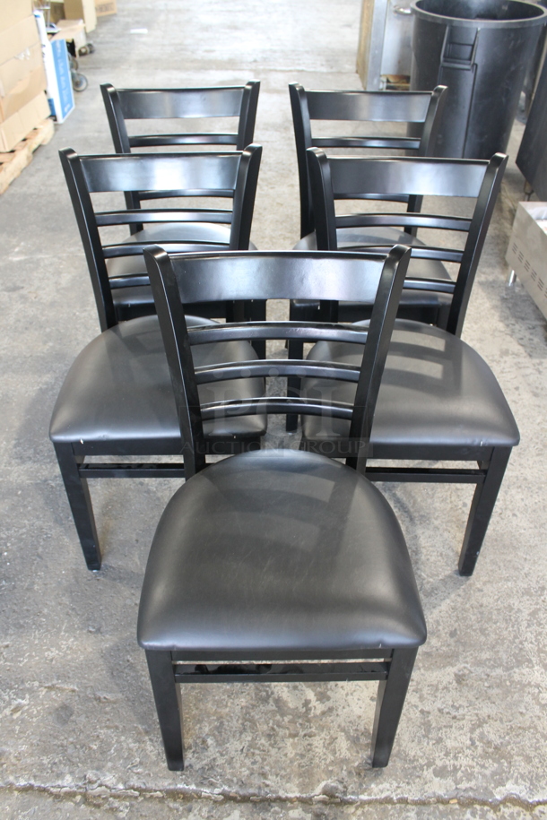 5 BRAND NEW SCRATCH AND DENT! Lancaster Table and Seating 164CWLBVBKAS Black Finish Wooden Ladder Back Dining Height Chair with 2 1/2" Black Padded Seat. 5 Times Your Bid! - Image 1 of 7