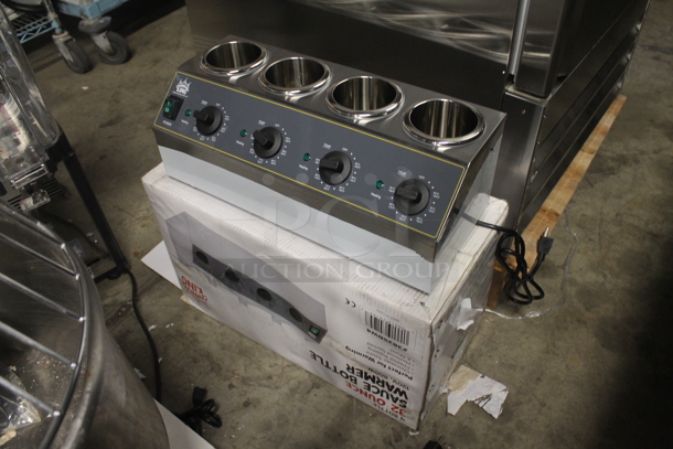 LIKE NEW! Carnival King 382SBW4 Stainless Steel Commercial Countertop Quad 32 oz. Sauce / Topping Bottle Warmer. 120 Volts, 1 Phase. Unit Has Only Been Used a Few Times! Tested and Working! - Image 8 of 8