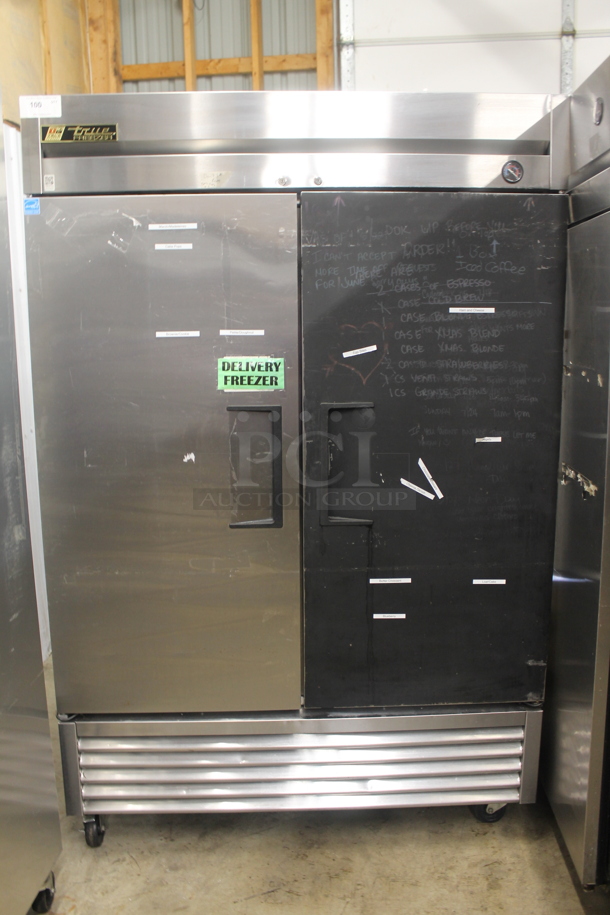 2013 True T-49F ENERGY STAR Stainless Steel Commercial 2 Door Reach In Freezer w/ Poly Coated Racks on Commercial Casters. 115 Volts, 1 Phase. Tested and Working! - Image 1 of 6