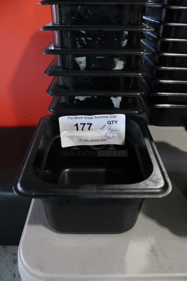 ALL ONE MONEY! Lot of 15 Cambro Black Poly 1/6 Size Drop In Bins! 1/6x4 - Image 2 of 3