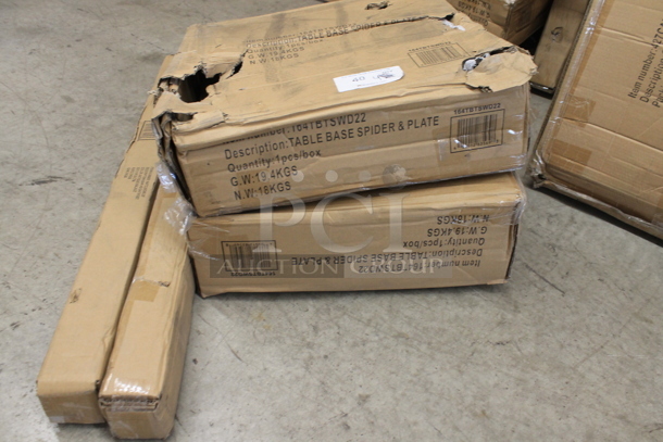 ALL ONE MONEY! Lot of 2 BRAND NEW SCRATCH AND DENT Lancaster Table & Seating Metal Bar Height Table Bases; 2 164TBTSWD22 Table Base Spider and Plate and 2 164TCLWDWL37 Bar Height Posts. Stock Picture - Cosmetic Condition May Vary.  - Image 2 of 4