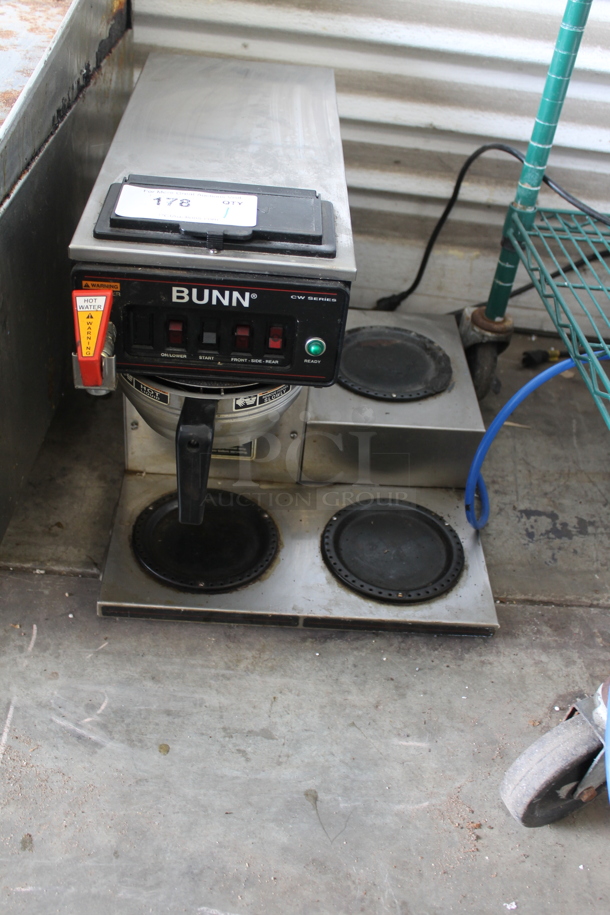 Bunn CWTF15 Stainless Steel Commercial Countertop 3 Burner Coffee Machine w/ Hot Water Dispenser and Metal Brew Basket. 120 Volts, 1 Phase.  - Image 2 of 9