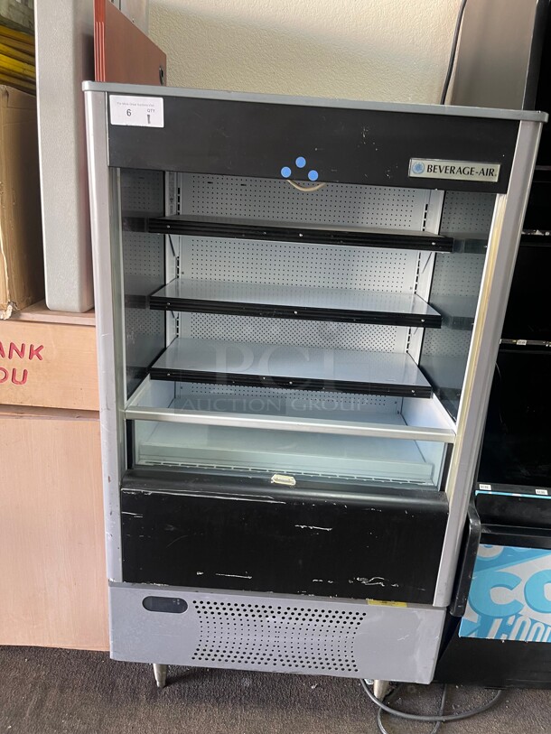 Working! Beverage Air VM7 35 1/2 inch Vertical Open Air Commercial Cooler w/ (4) Levels - Gray, 115v NSF Tested and Working! - Image 3 of 6