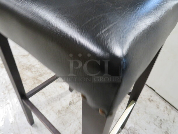One Wooden Bar Height Chair With Black Cushioned Seat And Back.  - Image 3 of 4