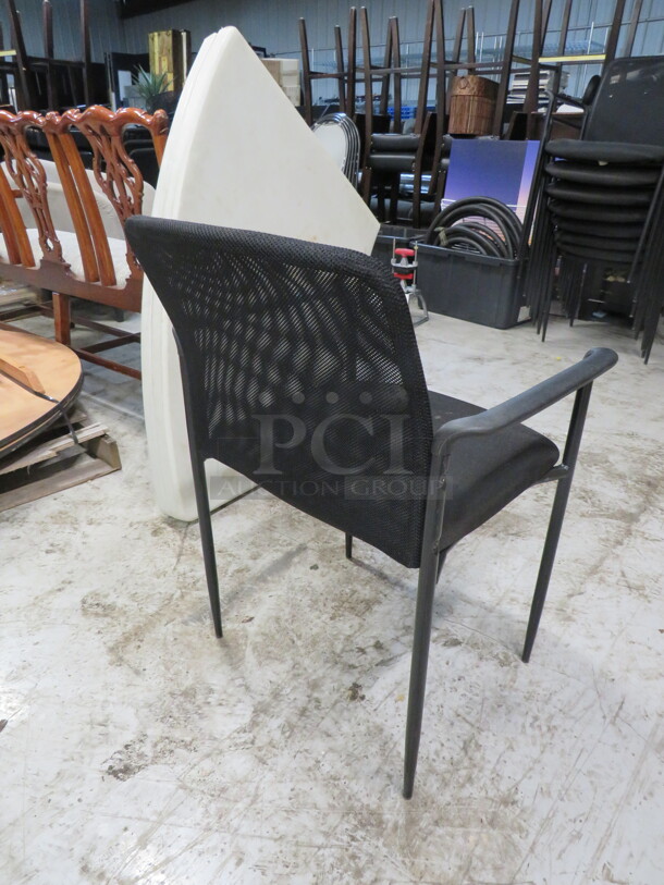 Black Metal Stack Chair With Cushioned Seat And Mesh Back. 2XBID - Image 2 of 2