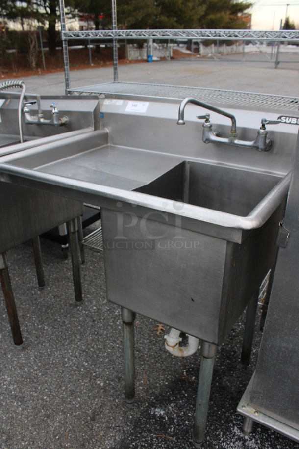 Duke Stainless Steel Commercial Single Bay Sink w/ Right Side Drainboard, Faucet, Handles and Spray Nozzle Attachment. 37x27x42. Bay 16x21x14. Drainboard 16x23x1 - Image 4 of 4