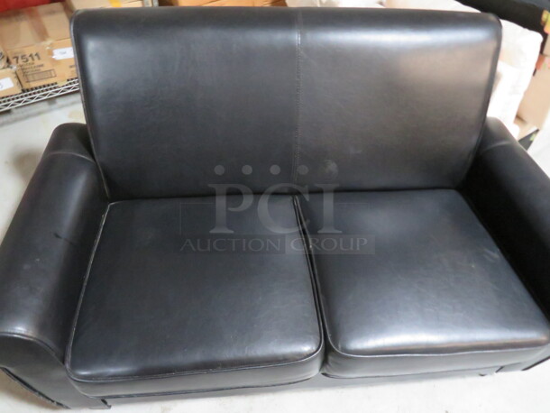 One Black Pleather Couch. Small Rip See Pic. 60X31X35 - Image 2 of 3
