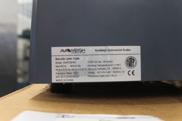 BRAND NEW SCRATCH AND DENT! AvaWeigh 334PCSP60 Thermal Label Printing / Price Computing Scale. 110-240 Volts, 1 Phase. Unit Has Only Been Used a Few Times! Tested and Working! - Image 9 of 10