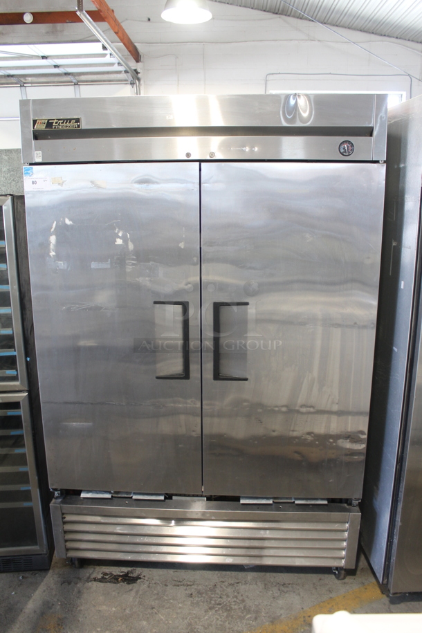 2013 True T-49F ENERGY STAR Stainless Steel Commercial 2 Door Reach In Freezer w/ Poly Coated Racks on Commercial Casters. 115 Volts, 1 Phase. Tested and Working!