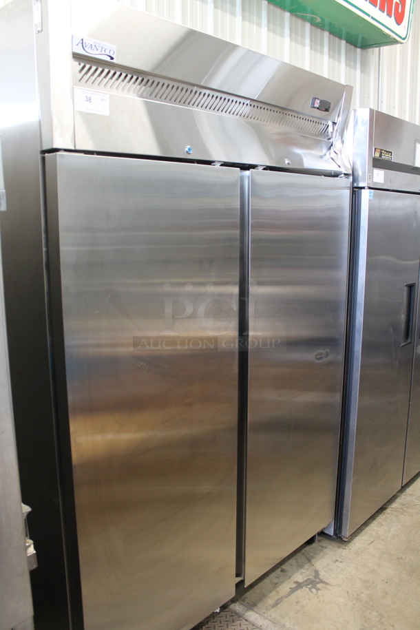 BRAND NEW SCRATCH AND DENT! 2022 Avantco 178Z2RHC Stainless Steel Commercial Two Door Reach In Cooler w/ Poly Coated Racks on Commercial Casters. 115 Volts, 1 Phase. Tested and Working! - Image 1 of 6