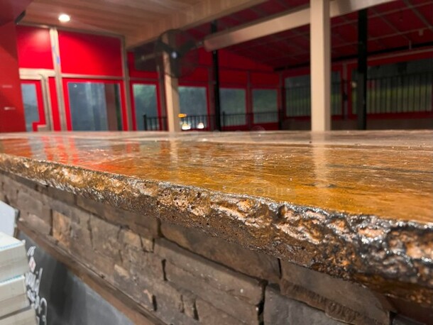 Concrete Bar Style Top with Business Logo in Serving Window. 
 x34.5"

***SECOND PHASE REMOVAL*** 

ITEM NOT AVAILABLE FOR STAFF REMOVAL OR SHIPPING.
 
Please Come Prepared with Appropriate Tools for Removal and Help to Load. There will be Two Phases for Removal, NO LIGHTING, ELECTRICAL OR EXTERIOR DOORS CAN BE REMOVED UNTIL THE SECOND PHASE. - Image 5 of 5