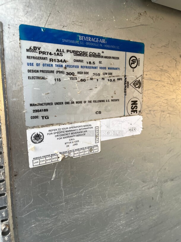 Nice! Beverage Air Three Section Reach In Refrigerator, (3) Left/Right Hinge Solid Doors, 115v NSF Tested and Working! - Image 8 of 8