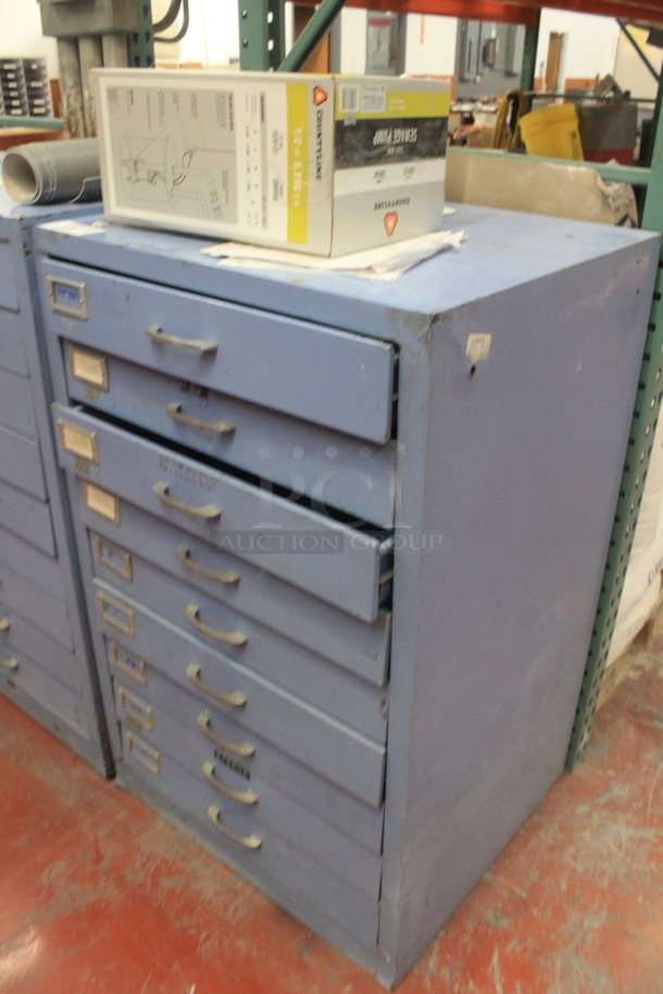 Blue Metal 9 Drawer Filing Cabinet w/ Contents. BUYER MUST REMOVE.
 - Image 2 of 4