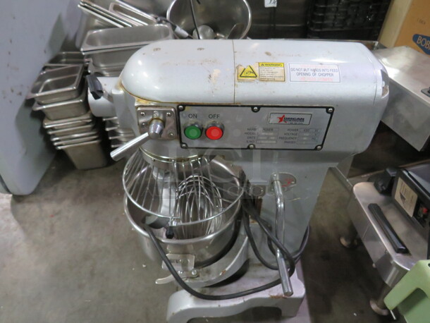 One WORKING Omcan 10 Quart Planetary Mixer With Guard, Bowl, Hook And Whip. Model# VFM10B. 450 Watt. 110 Volt. $2799.00 - Image 3 of 4