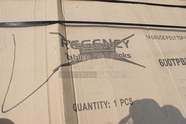 3 BRAND NEW SCRATCH AND DENT! Regency 600TPBF3096 Stainless Steel 14 Gauge Poly Top Work Table Frame. Stock Picture Used as Gallery Picture; Does Not Come w/ Poly Tabletop Pieces. 3 Times Your Bid! - Image 4 of 5
