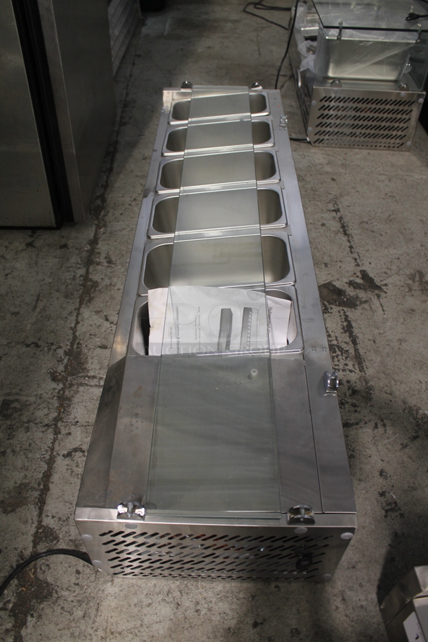 BRAND NEW SCRATCH AND DENT! KoolMore SCDC-6P-SG Stainless Steel Commercial Countertop Refrigerated Rail w/ 6 Drop In Bins and 1 Glass Sneeze Guard Panel. 115 Volts, 1 Phase. Tested and Working! - Image 8 of 12