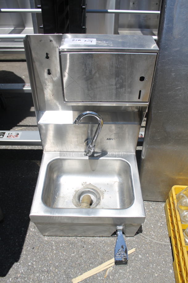 Stainless Steel Commercial Single Bay Wall Mount Sink w/ Faucet and Cabinet.