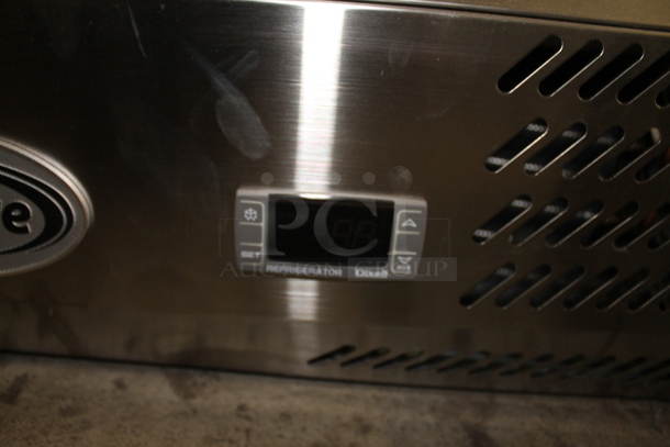 BRAND NEW SCRATCH AND DENT! KoolMore SCDC-3P-SSL Stainless Steel Commercial Countertop Refrigerated Rail w/ 3 Drop In Bins and Glass Sneeze Guard. 115 Volts, 1 Phase. Tested and Working!
 - Image 4 of 12