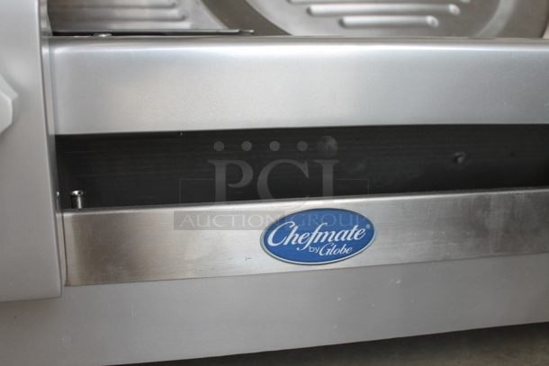 BRAND NEW SCRATCH AND DENT! Globe Chefmate GC512 Stainless Steel Commercial Countertop 12" Manual Gravity Feed Slicer w/ Blade Sharpener. 115 Volts, 1 Phase. Tested and Working! - Image 3 of 4